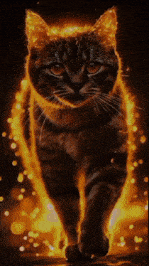 a cat with fire coming out of it 's head