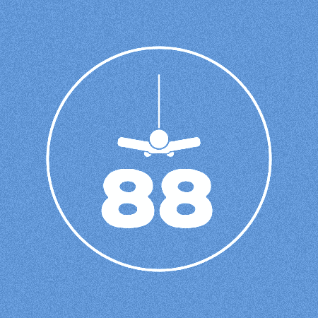 a blue background with a white circle with the number 88 inside