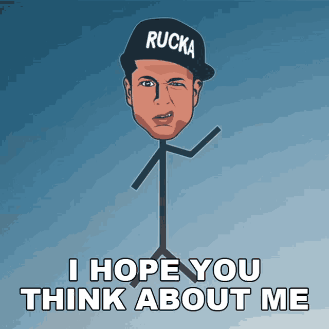 a stick figure wearing a hat that says rucka on it