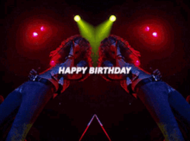 a happy birthday message is displayed on a black background