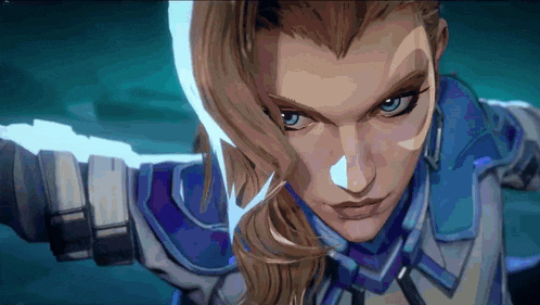 a close up of a woman 's face with blue eyes and blonde hair