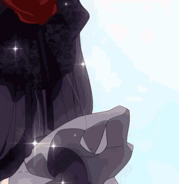a drawing of a woman in a black dress with a red scarf around her neck