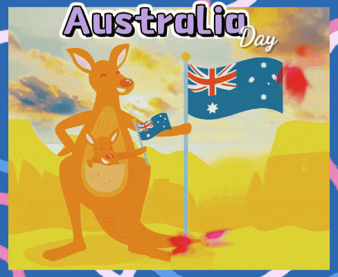 a kangaroo with a baby in its pouch and the words australia day on the bottom