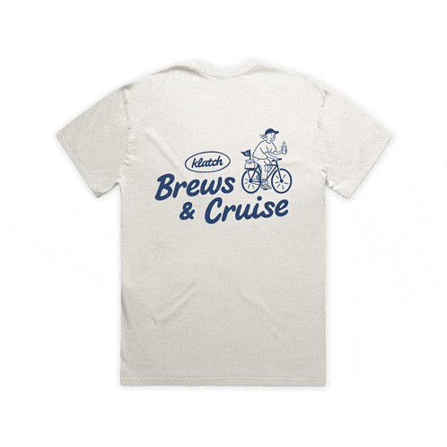 a white t-shirt that says brews & cruise on it