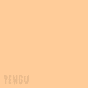 a blue and white penguin with a yellow beak is standing on an orange background
