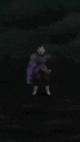 a close up of a dragon ball z character with a purple background