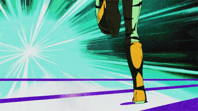 a person 's feet are shown in a cartoon with a blue background