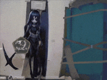 a drawing of a girl with a sword and a skull on her chest