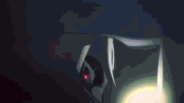 a close up of a person 's face with red eyes and white hair