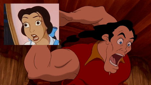 a close up of a cartoon character 's face next to a cartoon character 's arm