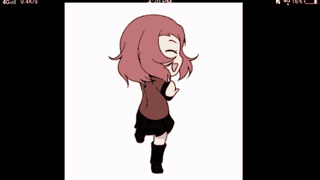 a drawing of a girl with pink hair and brown eyes