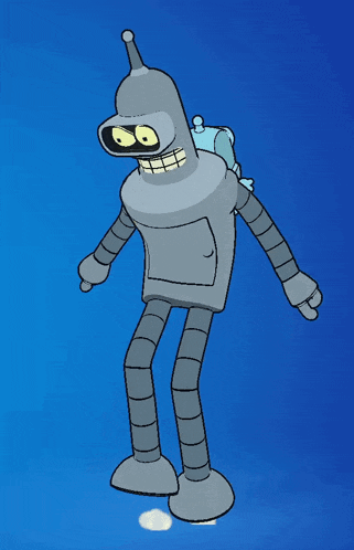 bender from futurama with a blue background