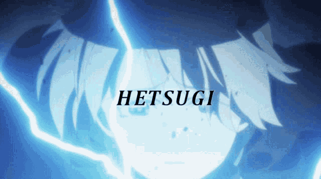 the word hetsugi is on a blue background with lightning