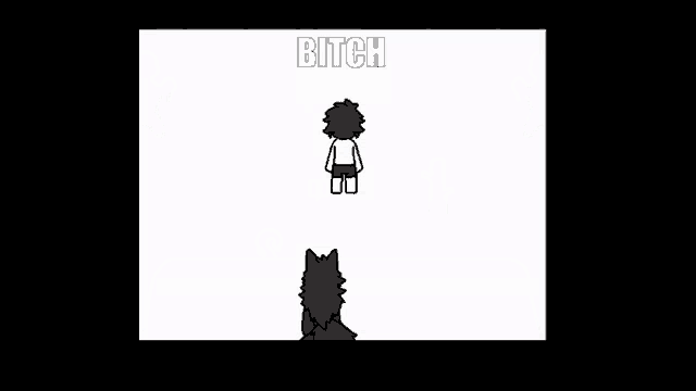 a cartoon of a man standing in front of a cat with the words `` bitch i am the walls ''