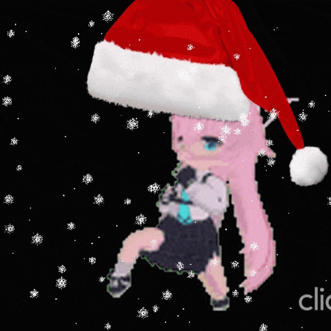 a girl with pink hair and a santa hat on