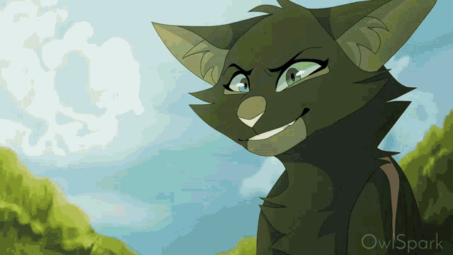 a drawing of a cat with the name owlspark on the bottom right