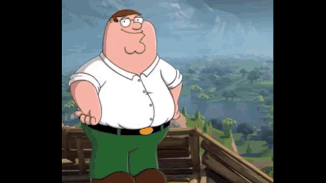 a cartoon of peter griffin standing on a balcony