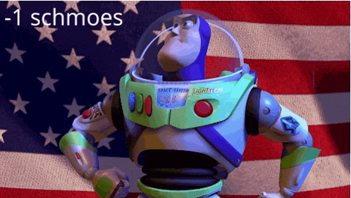 a toy story buzz lightyear stands in front of an american flag