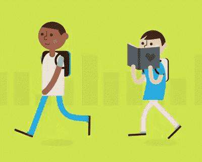 a man with a backpack is walking while another man is reading a book