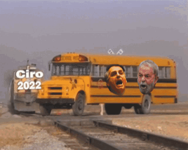 a yellow school bus with a picture of a man and the words ciro 2022 on it