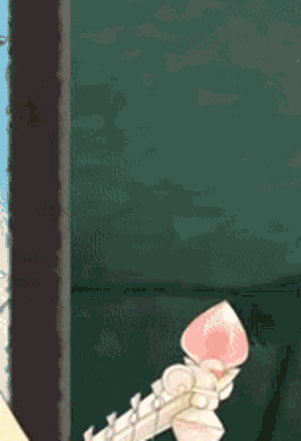 a close up of a blonde anime girl with horns holding a pink ice cream cone .