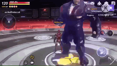 a screenshot of a video game shows a man standing next to a giant robot