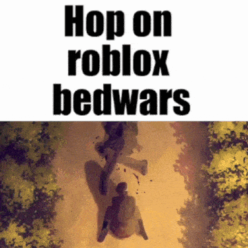 a poster that says hop on roblox bed wars