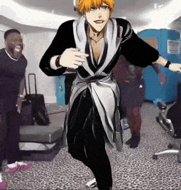 a cartoon character is dancing in front of a sign that says " caution "