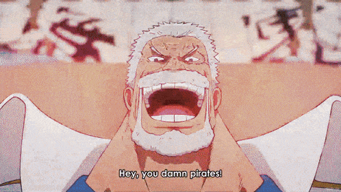 a cartoon character says hey you damn pirates in front of flames