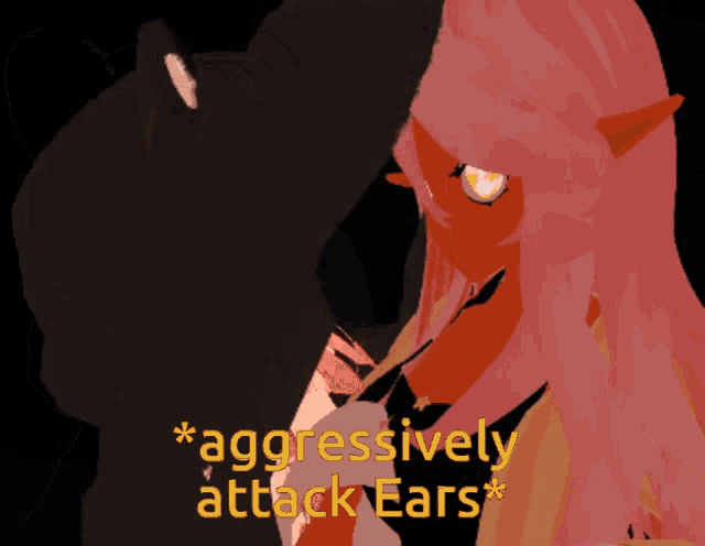 a cartoon drawing of a girl with the words " aggressively attack ears " above her