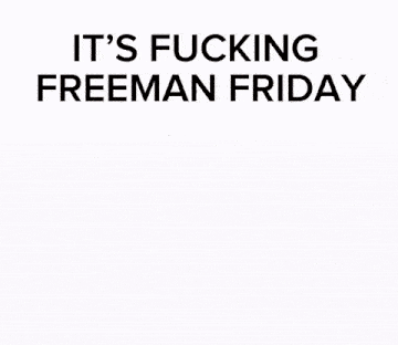 a man in a suit crossing a street with the words it 's fucking freeman friday