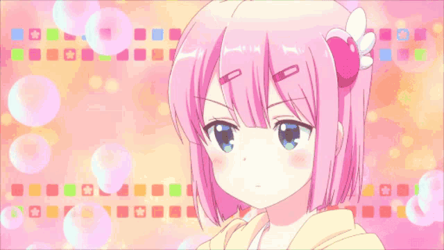 a girl with pink hair is standing next to a girl with red hair