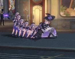 a group of anime characters are riding on a purple motorcycle