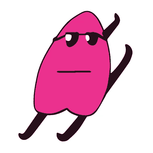 a cartoon drawing of a pink heart with sunglasses and black arms