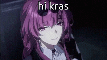 a girl with purple hair is smiling and holding a gun in a dark room .