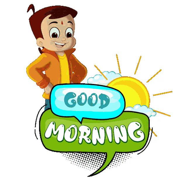 a cartoon character with a speech bubble that says " good morning "