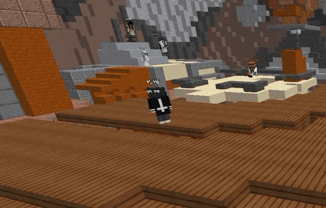 a person in a minecraft game has the number 1 on their hoodie