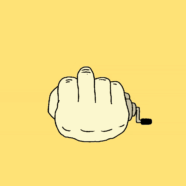 a cartoon drawing of a middle finger with a black rope around it