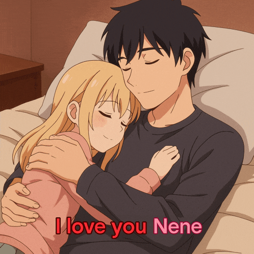 a man is hugging a little girl with the words i love you nene below him