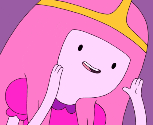 a cartoon character with pink hair and a white face