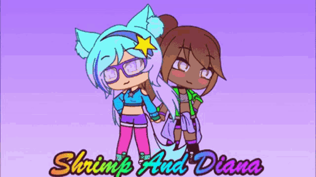 a cartoon of two girls standing next to each other with shrimp and diana written on the bottom