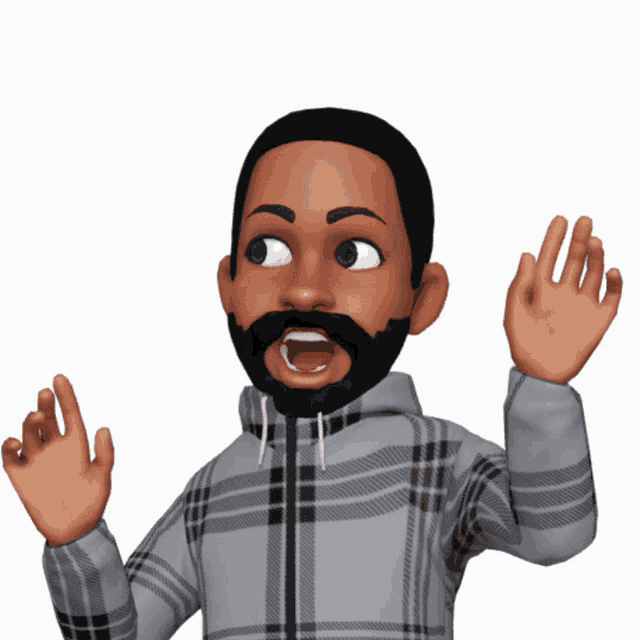 a cartoon character with a beard is wearing a plaid shirt