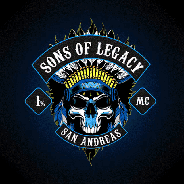 a logo for sons of legacy mc with a skull