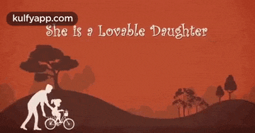 a picture of a man standing next to a girl on a bike with the words she is a lovable daughter on the bottom
