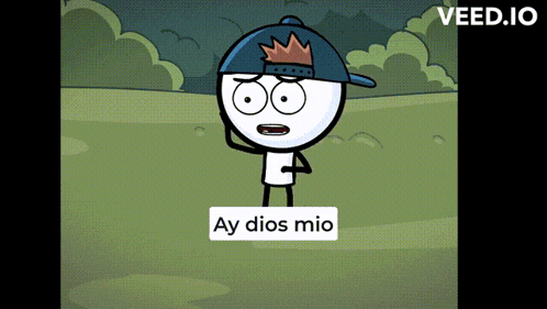 a cartoon character says ay dios mio in a green field