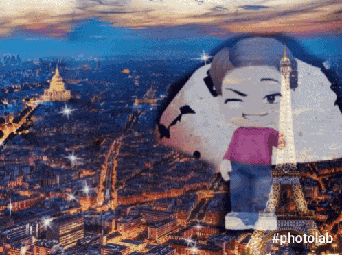 a picture of a person standing in front of the eiffel tower with #photolab written on the bottom
