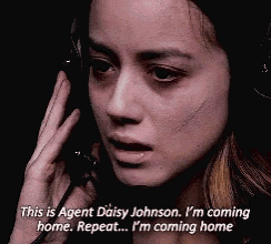 a woman is talking on a phone and says " this is agent daisy johnson i 'm coming home