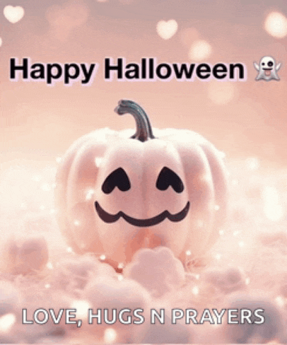 a picture of a pumpkin with a face drawn on it says happy halloween love hugs n prayers