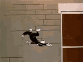 a cartoon of a cat and a duck jumping over each other