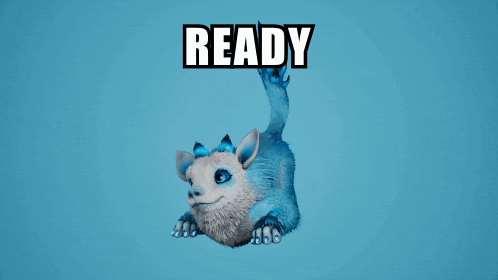 a blue background with the word ready in black